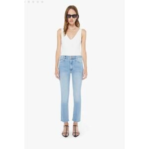 Mother Mid Rise Dazzler Ankle Step Fray Jeans Glamour Shot Light Wash Sz 27